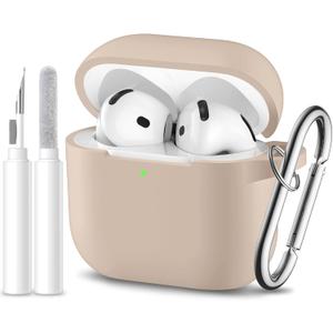 for Airpods 4th Generation Case Cover(2024),Soft Silicone Full Protective Case for AirPods 4 Case with Keychain & Cleaner Kit,Compatible with Apple Airpods 4 for Women,MenMilktea