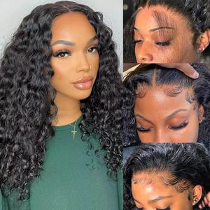 Deep Wave Wig Human Hair 4x4 HD Lace Front Pre Plucked Lace Frontal Black Women 200% Density Glueless (1B Black, 16 Inch)