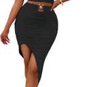 Women 2 Piece Outfits Dress Sexy Halter V Neck Crop Top and Bodycon Irregular Skirt Set Club Outwear Night Out Dresses (Small, Black)