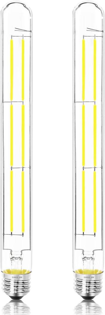 11.8IN 1000LM 5000K Daylight White Light Bulbs E26 Base, T10 T9 Edison Bulbs Dimmable 8W, AC 120V 100 Watt Equal Filament Bulb, Vintage Clear Glass Long Tubular LED Bulb, UL Certified - 2Pack