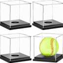 Leinuosen 4 Packs Softball Display Case Plastic Softball Holder Stand Baseball Display Case Memorabilia Acrylic Box UV Protected Clear Cube for Baseball Tennis Ball Sports Ball Storage