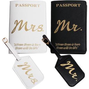 Passport Wallets Travel Holder Set, Honeymoon travel Luggage Tags Passport Cover,Slim Passport Case Covers for Wedding Bridal Shower Gift (Golden-4)