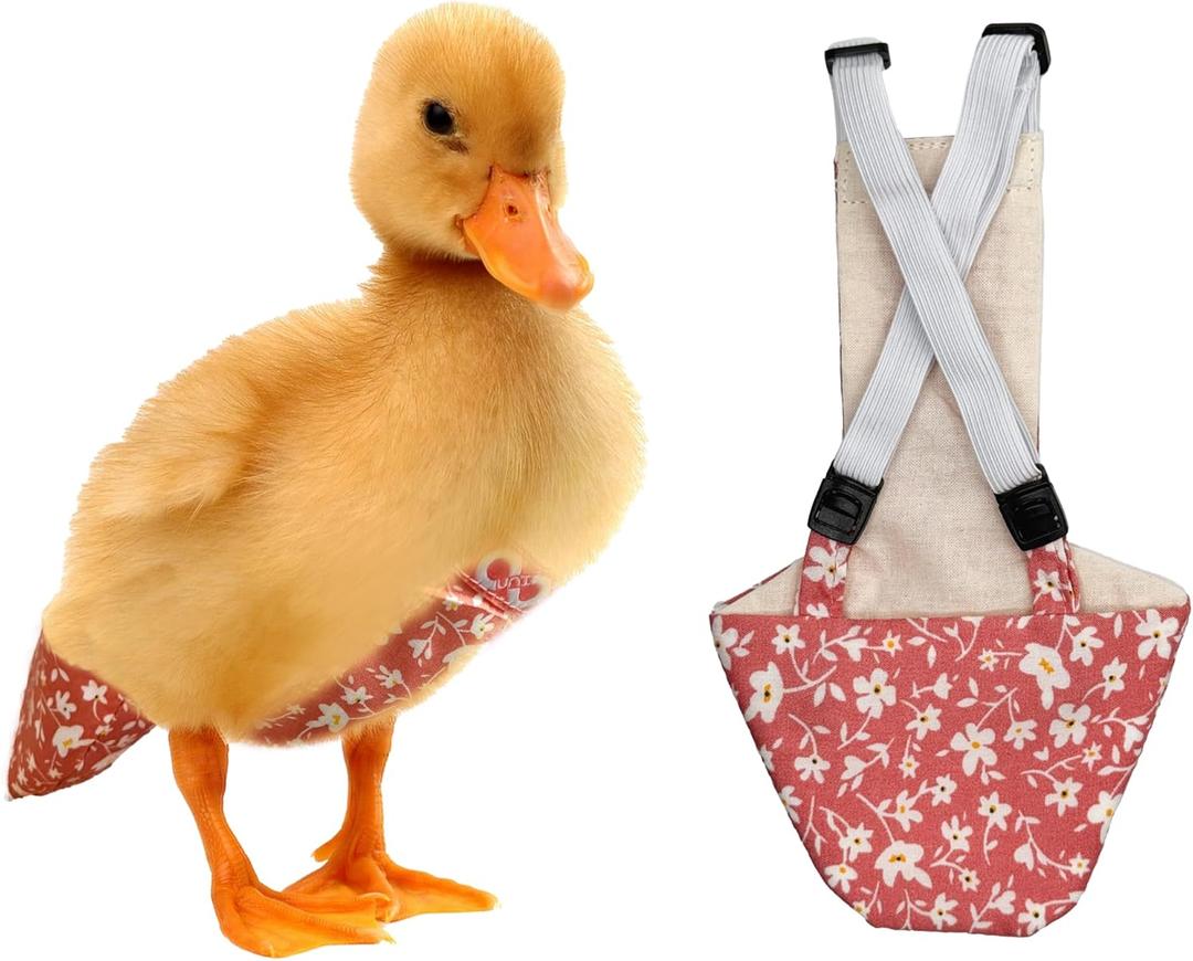 Duck Diapers for Pet Ducks and Ducklings - Disposable Lining add-on, Reusable, Adjustable, Size That FITS, XS Small by Uni Infinity (Pink Floral, Duck Small)