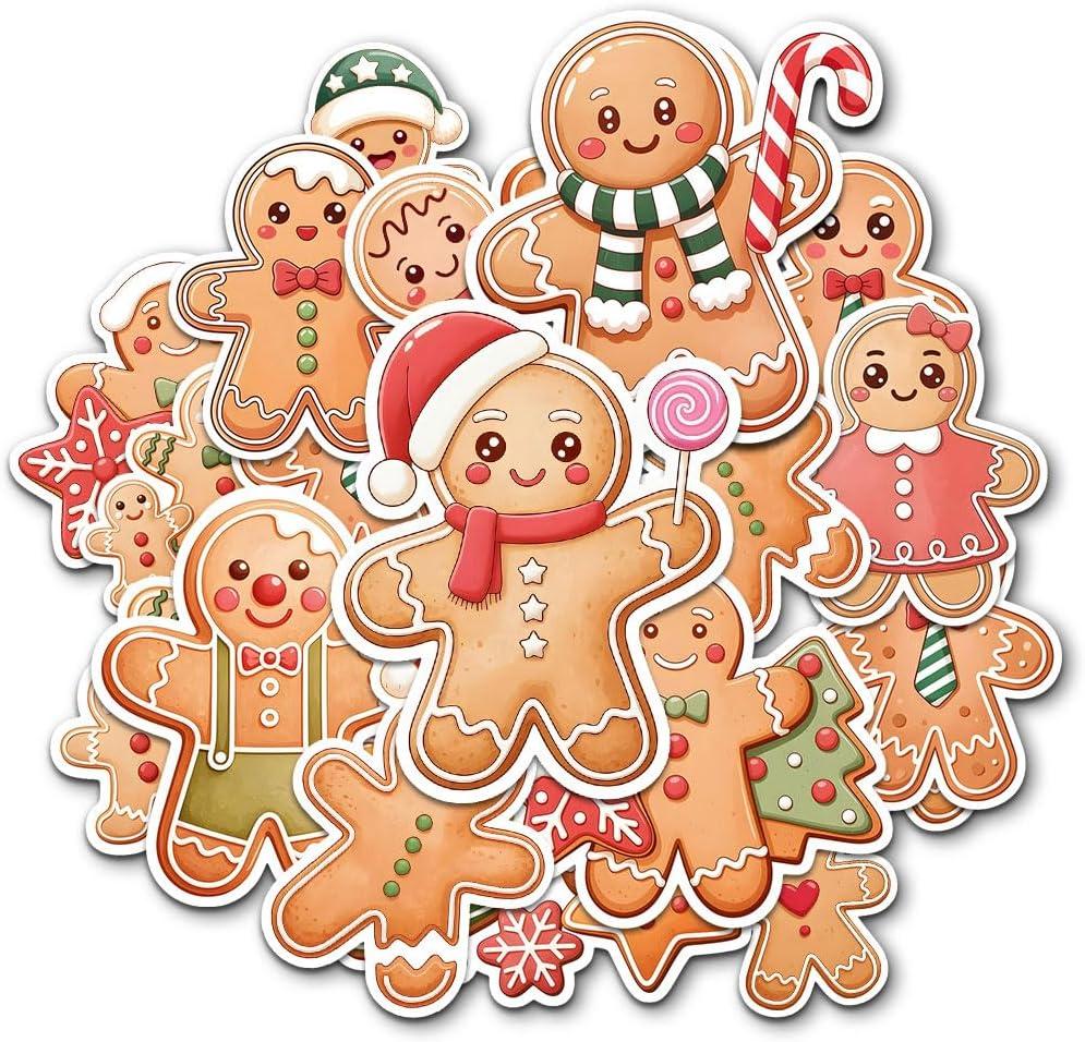 12 Pcs Gingerbread Christmas Stickers Set, Holiday Cookie Decals Featuring Gingerbread Men, Women, Stars, Trees, Candy Canes, Festive Stickers for Laptop, Bottle, Notebook, Wrapping, Crafts 2 Inches