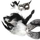Wildarms Couple Masquerade Masks - Feather Women & Venetian Men Masks for Halloween Party, Mardi Gras Cosplay (Silver Black, one size)