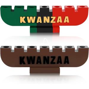 2 Pcs Kwanzaa Kinara Celebration Decoration - Handmade Wood Candle Holder for Table Centerpiece Decor