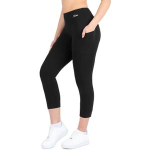 Nirlon Capri Leggings with Pockets - Capri Leggings with Pockets for Women Breathable High Waisted Capri Leggings for Women (14-16, Black)