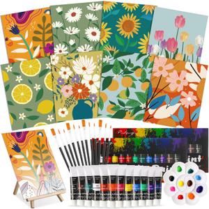 Cholemy 36 Pcs Paint and Sip Kit for Adults 8''x10'' Pre Drawn Canvas for Painting DIY Afro Acrylic Painting Kit Wood Easel Brushes Date Night Bulk for Mother's Day Party Gifts(Flowering)