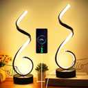 BESKETIE Modern Spiral LED Table Lamp Set of 2, 10W Touch Control Table Lamp with USB Charging Ports, Dimmable 3 Color Modes Bedside Nightstand Desk Lamp Light for Bedroom, Living Room, Office -Black