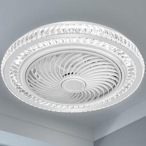YITAHOME Bladeless Ceiling Fan with Light, 20 Inch Modern Enclosed Chandelier Fan with Dimmable Light, 6 Speeds, DC Motor, Wind Cycle, Low Profile Ceiling Fan for Small Space - White