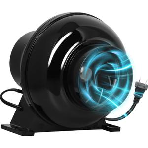 Simple Deluxe 4 Inch 195 CFM Inline Duct Ventilation Fan, Exhaust Fan HVAC Vent Blower for Hydroponics Grow Tent, Basements, Kitchens, Attic, Greenhouses, Black