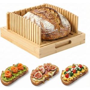 10.5" Bamboo Bread Slicer for Homemade Bread - Sourdough Slicing Guide with Crumb Catcher & Stable Mortise-Tenon Structure