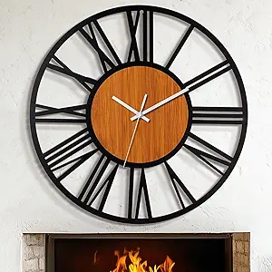 30" Extra Large Wall Clock, Silent Rustic Metal Wood Face Decorative Clock, Battery Operated Farmhouse Modern Oversized Wall Clocks for Living Room, Bedroom, Kitchen, Office, Home Decor