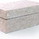 PEMAR Capiz Shell Jewelry Box with Lids Rectangular Keepsake Treasure Chest, Shelf Decorative Wooden Nacre Storage Box for Jewelry, Tea Bags, Coffee, Memories, Accessories (White Sand)