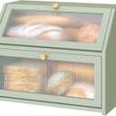 Green Bread Box for Kitchen Counter, Large Bamboo Wood Double Layer Bread Box, Wooden Bread Storage Capacity