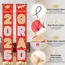 2 x 2026 Graduation Banner Congrats Grad Red - Class of 2026 Porch Sign for Party, Porch Banner Outdoor Graduation Decorations