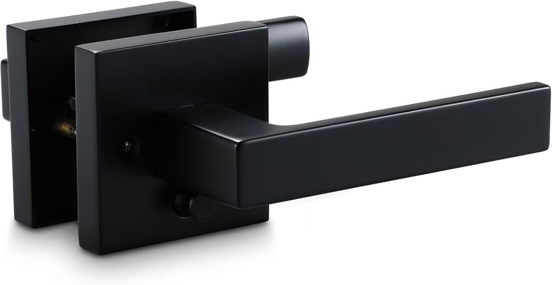 Linkaa Privacy Door Levers Matte Black Door Handles, Bed and Bath Door Locksets Heavy Duty Zinc AlloyKeyless Interior Handles, Reversible for Left Right Handed DoorsPrivacyPush Button Lock1 Pack