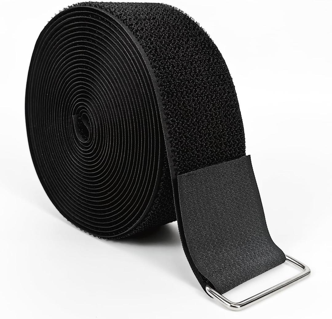 Hook and Loop Straps, 2'' x 16.5', Fastening Cinch Straps with 15 Metal Buckles, Cut to Length, Heavy Duty, Reusable Cable Straps, Cord Straps, 16.5 Feet Long Cord Strap for Storage and Organization