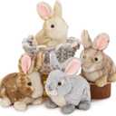 Tezituor 4 Pcs Realistic Rabbit Stuffed Animals Set, 9 Inch Big Stuffed Baby Bunny Plush Toy for Party Christmas Decoration, Cute Fluffy Plush Bunny Rabbit Bulk Gift for Boys Girls