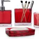 Bathroom Accessories Set Complete, 4 Piece Premium Acrylic Bathroom Accessory Set, Hand Sanitizer Bottle Lotion Can Bathroom Suit, Separate Bottle Soap Box, Mouthwash Cup Toothbrush Cup (Model 1-Red)