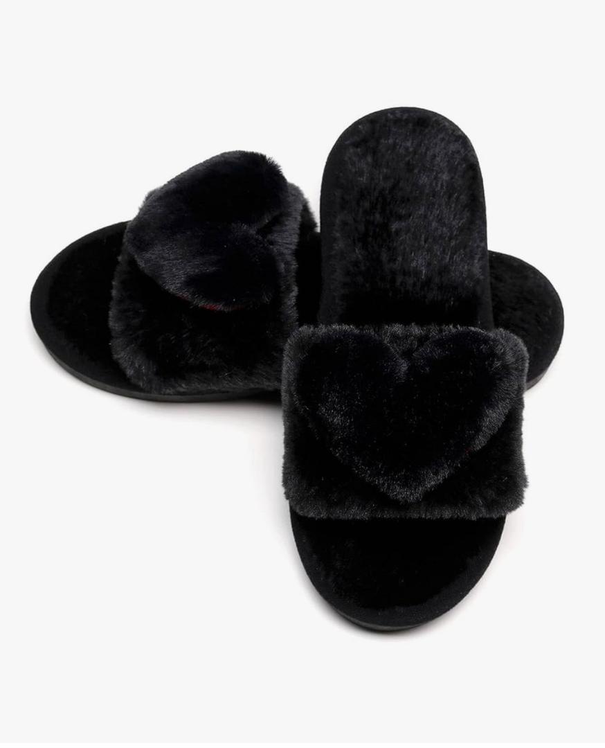 Crazy Lady Women's LOVE Slippers Fuzzy Fluffy Memory Foam House Shoes Open Toe Indoor and Outdoor, 49-41