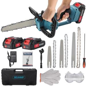 12 Inch 8 Inch 6 Inch Chainsaw Cordless, 6 In. Mini Electric Brushless Chain Saw w/ 2 * 2000mAh Batteries & 3 Guide Plate, 21V Battery Powered Handheld Saw for Trees Trimming Wood Cutting