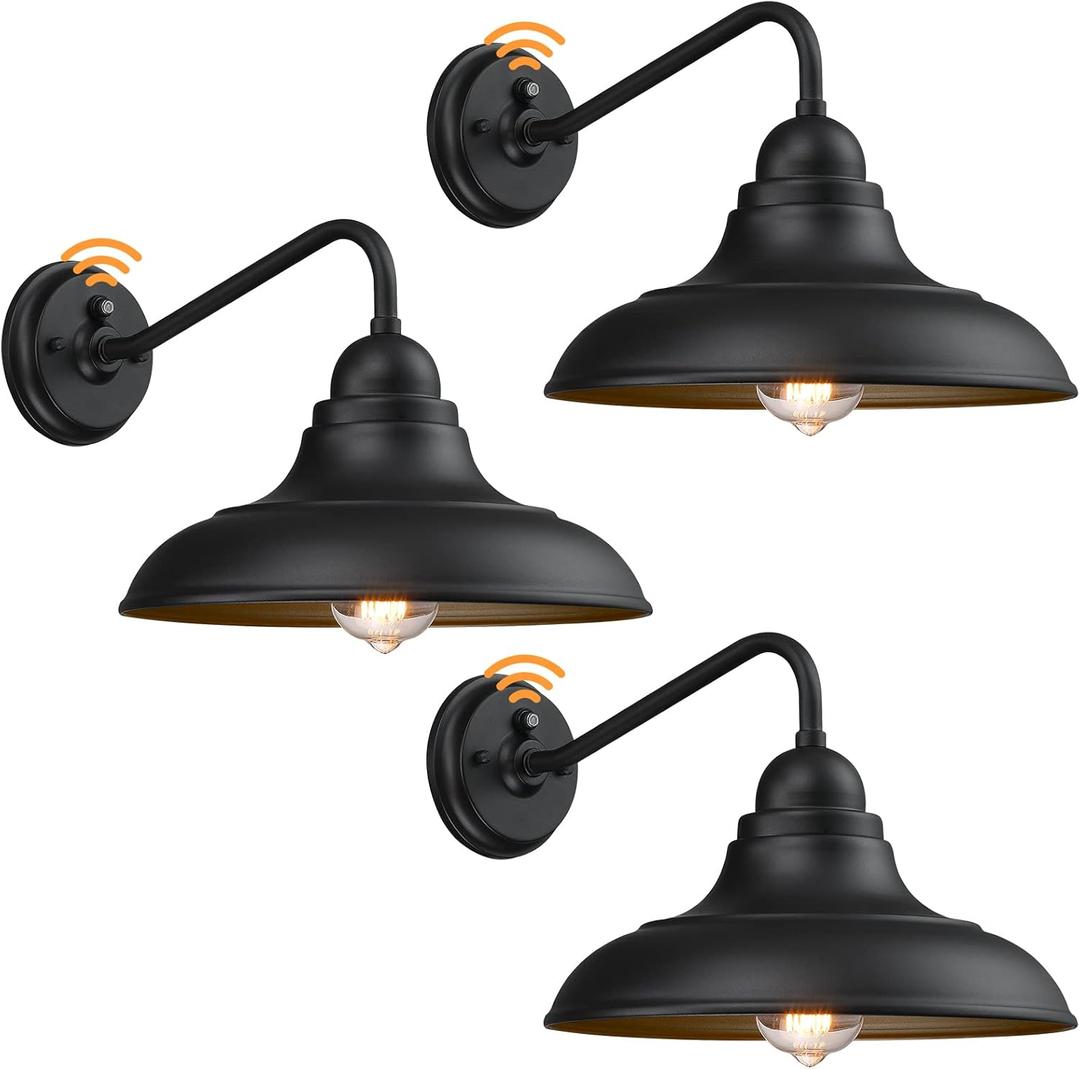 12" Dusk to Dawn Outdoor Wall Sconces Farmhouse Barn Light Outdoor Wall Lights Exterior Wall Lighting Fixture for Porch Entryways, 3 Pack