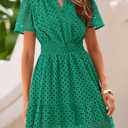 PRETTYGARDEN Womens 2026 Summer Short Dress V Neck Short Sleeve A Line Hollow Out Lace Ruffle Cute Casual Beach Party Dresses (Green, L)