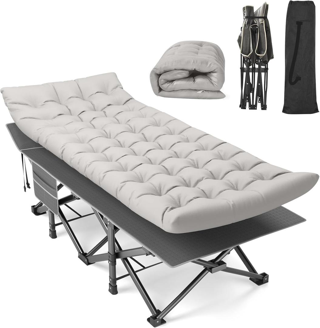 Suteck Camping Cot, 32In XXL Folding Camping Cot Heavy Duty Sleeping Bed for Adults 1200D Double Layer Oxford Cots for Camping W/Pilllow Mattress Carry Bag for Home Office Nap Beach Travel, 500LBS
