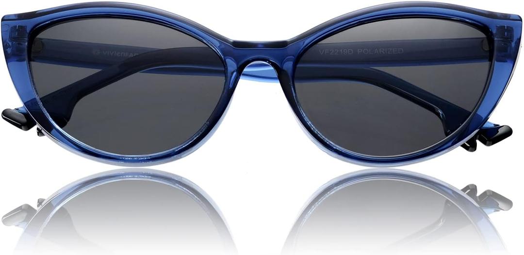 Retro Polarized Cat Eye Sunglasses for Women, Trendy Vintage Y2K Sun Glasses Gafas de sole VF2219 (Navy Blue)