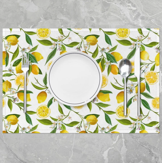 Lemon Pattern Table Place Mat, 18"x12" Lemon Floral Placemat for Decor Summer Fruit Placemat for Kitchen Dining Table Decor Indoor Outdoor Nature