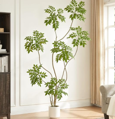 FloraFairy 6.5FT Artificial Sumac Tree in White Pot, Indoor Faux Plants