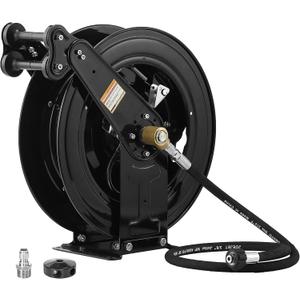 JOEJET Auto-Retractable Pressure Washer Hose Reel, 50FT x 3/8" Heavy Duty Steel Power Washer Hose Reel Dual Arm, 4000 PSI (Black)