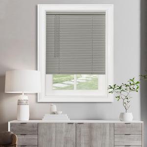 Cordless Light Filtering Mini Blind - 35 Inch Width, 64 Inch Length, 1" Slat Size - Grey - Cordless GII Morningstar Horizontal Windows Blinds for Interior by Achim Home Decor