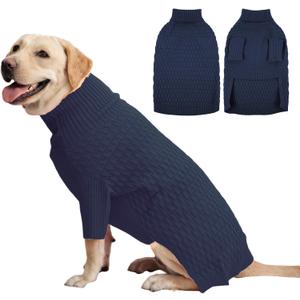 IECOii 4XL Warm Knitted Sweater for Dogs Boy, Cozy Turtleneck Dog Sweaters with Sleeves for Cold Weather, Stretchy Comfortable Dog Jumper, Machine Washable(Size XXXXL, Dark Blue) 