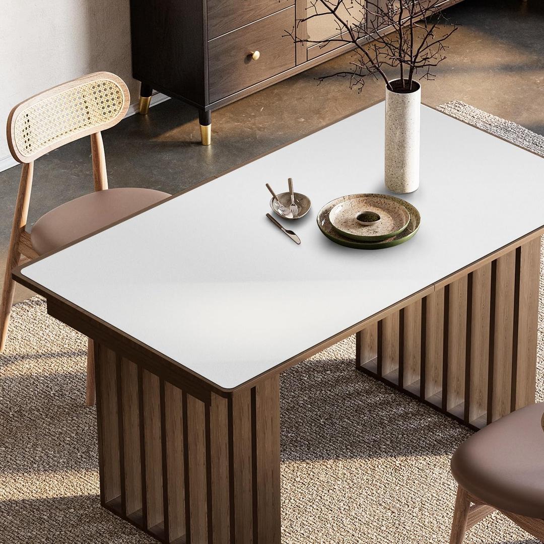 Pure White Plastic Table Cover Protector, 42" x 60" PVC Desk Pad Mat