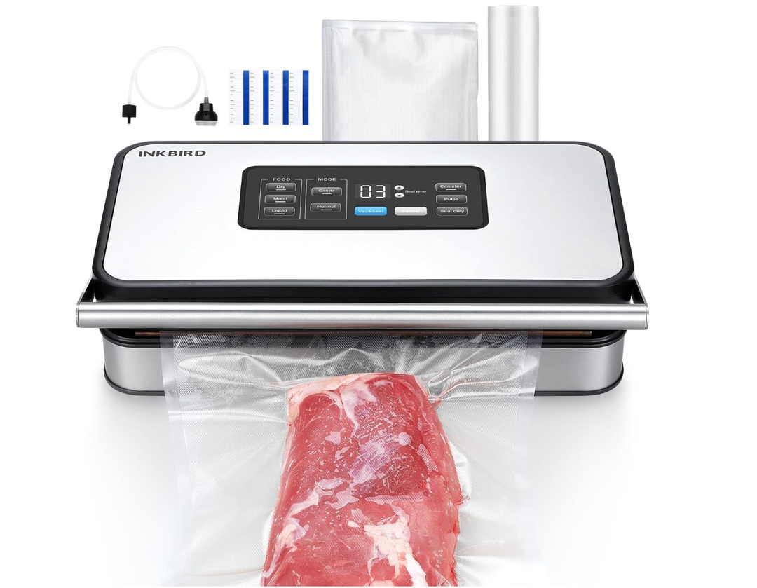 INKBIRD Vacuum Sealer Machine with 160W Double Pump, Full Automoatic Pro Vacuum Sealer for Food Preservation with Liquid/Moist/Dry Food, Food Sealer with Removable Drip Tray, Roll Storage and Cutter