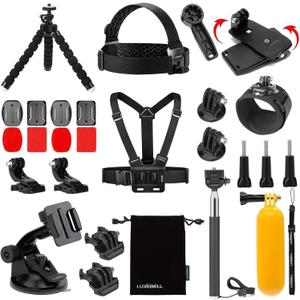 Luxebell Accessories Kit for AKASO EK5000 EK7000 4K WiFi Action Camera GoPro Hero 12 11 10 9 8 7 6 5/Session 5/Hero 4/3+/3/2/1 Max Fusion SJ4000 SJ5000 (14-in-1)
