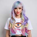 Rugelyss Rainbow Colorful Wigs for Women 26 Inches Long Wavy Fashion Synthetic Full Head Hair Wig with Bangs for Cosplay or Party