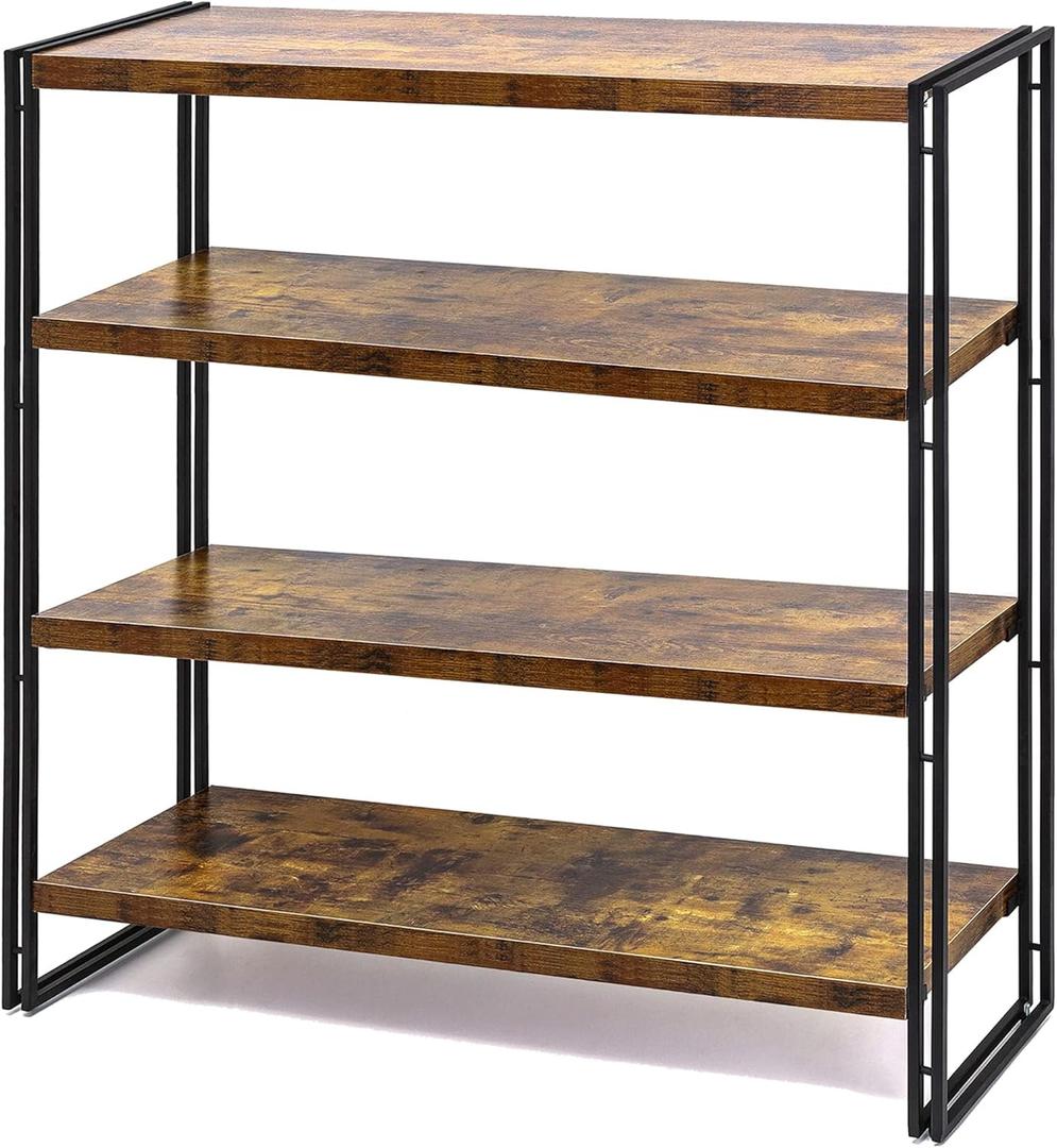 HCHQHS Bookshelf,4-Tier Industrial Bookcase,Rustic Wood and Metal Open Display Book Shelves Home Office,Bedroom Standing Shelf Unit,Horizontal Kitchen Shelf Organizer,Bathroom Storage Rack 47in (4-Tier (47"W x 44.5"H), Rustic Brown)