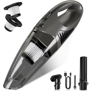 Handheld Vacuum Cordless, 11KPA Strong Suction & 25 Mins Runtime Brushless Motor, Rechargeable Car Vacuum Cleaner with 2 HEPA Filter/Multi-Accessories/Lightweight, for Home/Car/Office Cleaning (Black Grey)