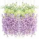 HUAHUA Artificial Wisteria Flowers, White Dense Artificial Fake Wisteria Vine Ratta Hanging Garland Silk Flowers String for Home Party Wedding Decor (24pcs Light Purple)
