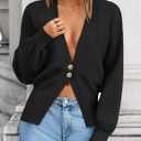 Womens Deep V Neck Button Cardigan Sweaters Long Sleeve Cropped Knit Sweater Y2k Cute Casual Fall Outfits Black (Black) Small