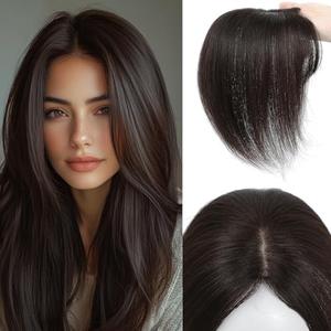 ELEVAVE Hair Toppers for Women Real Human Hair, 360° 3D Cover Wispy Bangs Hair Pieces for Women (Side-Dark Brown, 2 Clips)