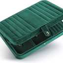 VELORIA Emerald Green Velvet Travel Jewelry Organizer, Necklace Holder Case with 8 Snap Clasps, Elastic Pouch, Ring & Earring Storage, Compact Jewelry Case for Bracelets and Bangles