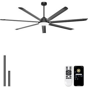 Ohniyou 84'' Large Ceiling Fan with Lights, High CFM Industrial Ceiling Fan Remote/APP Control, 7 Aluminum Blades, 3CCT, for Warehouse, Shop, Gym, Black