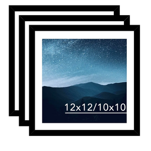 12x12 Picture Frame Set of 3 Black with 10x10 Mat for 30 x 30cm Diamond Art Painting, Display Photo 12 x 12 Without Mat, Wall Hanging Large Frame with Plexiglass, 3 Pack