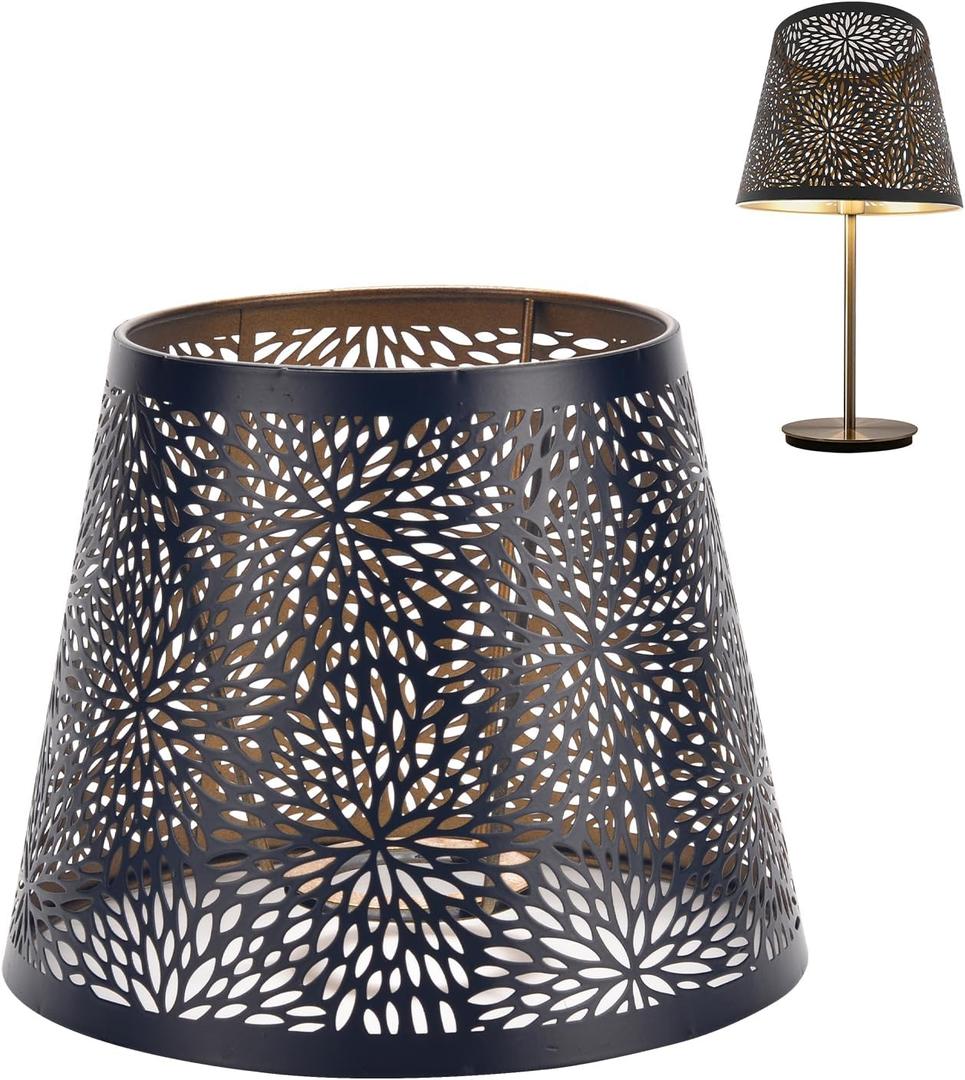 Metal Lamp Shade for E27 E26, Flower Shadow Lampshade, Hollow Out Design Vintage Lamp Shades for Table Lamps and Floor Light, Small Lampshade for Living Room Bedroom Decoration (Black Gold)