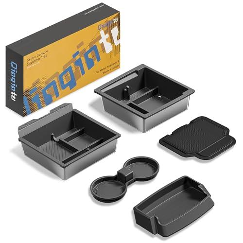 QINQINTU for Tesla Model Y Juniper(2025-2026) & Model 3 Highland(2024-2026) Center Console Organizer [Slide Smoothly & Carbon Fiber] Sunglasses Cup Holder for Tesla Model 3 Model Y Accessories Black