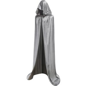 LHJ Unisex Full Length Hooded Robe Cloak Long Velvet Cape Cosplay Costume (Medium, Grey)